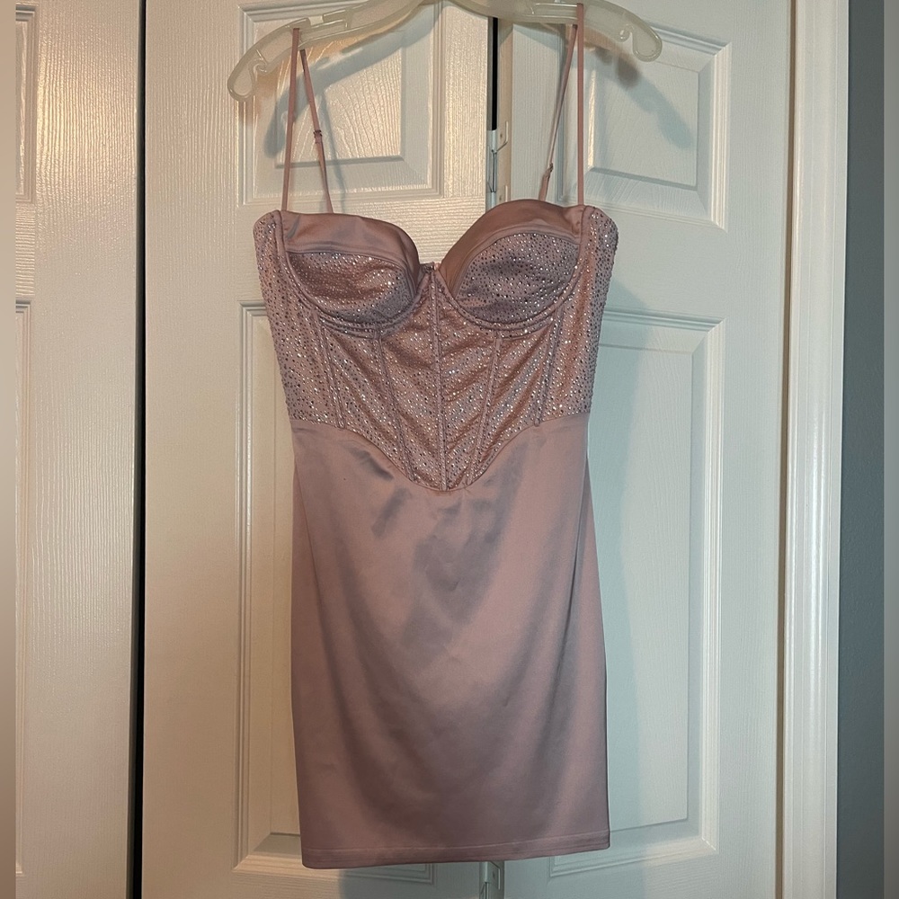 Oh Polly Moonstruck Satin Embellished Dress - Picture 3 of 7